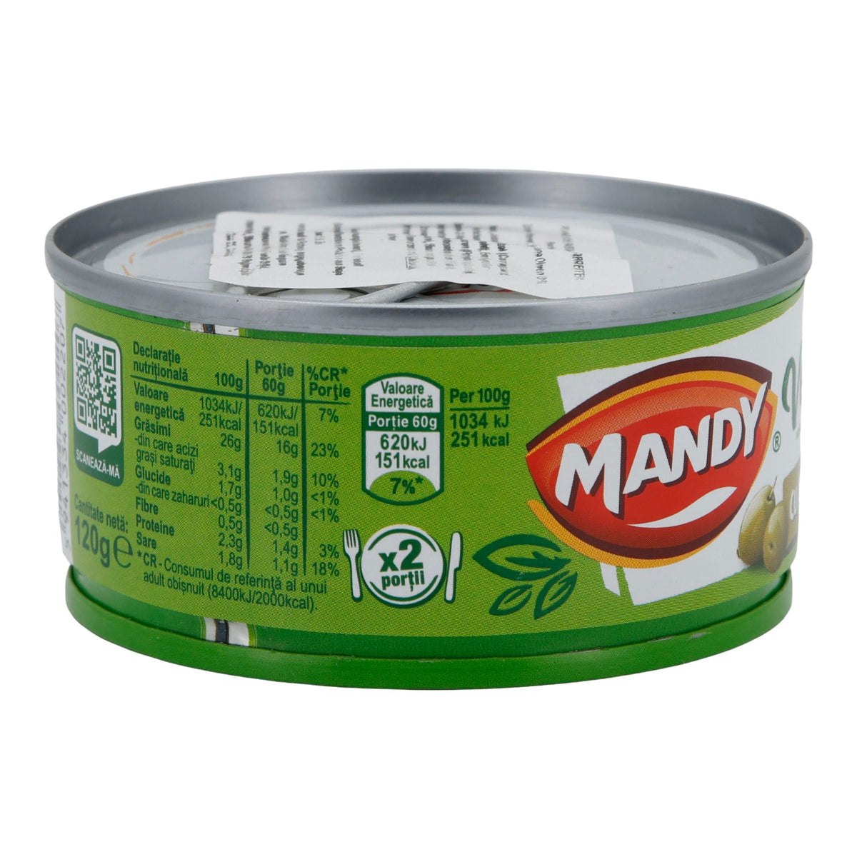 Pastă cu Măsline Mandy Vegetal | Aufstrich | Vegetarische Aufstrichpaste mit Oliven | 120 g