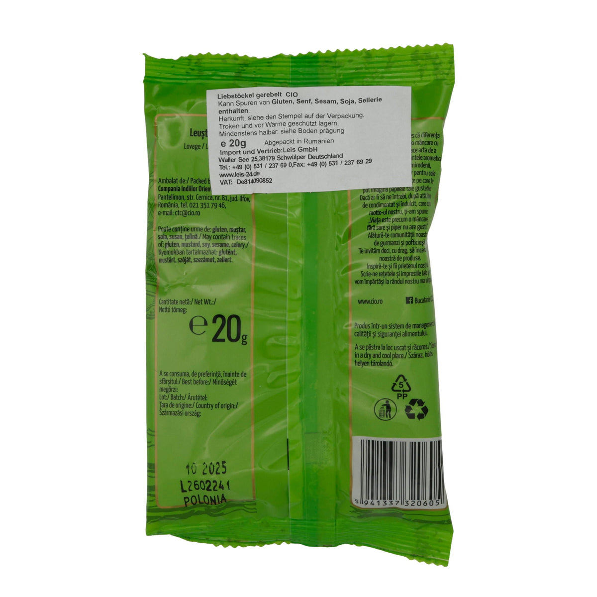 Leuștean (Lovage) Cio | Kraut | Getrocknete Kräuter für aromatische Gerichte | 20 g