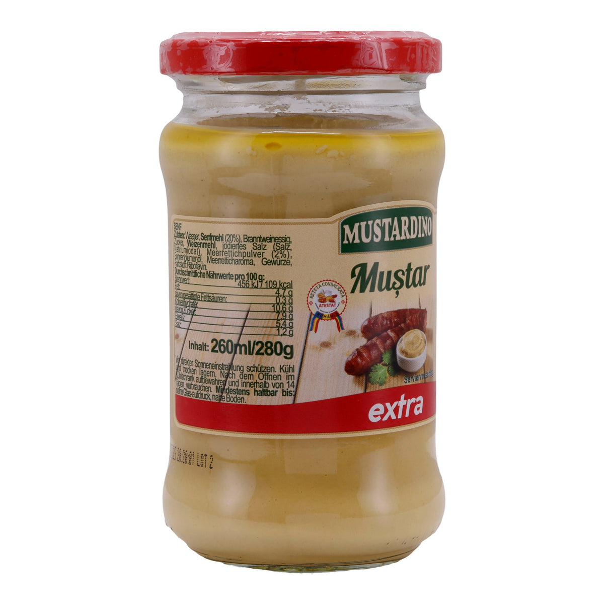 Senf Mustardino Extra | Senf | Feinster Geschmack für Ihre Gerichte | 280 g MUSTARDINO