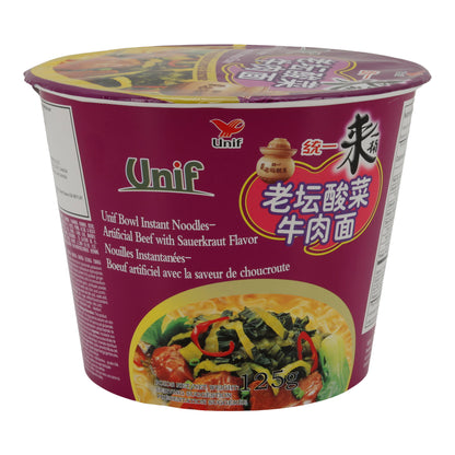 Nouilles instantanées Unif Bowl | Nouilles instantanées | Saveur bœuf artificiel & choucroute | 125 g