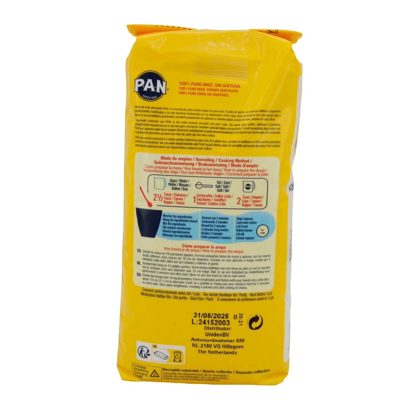 Maismeel P.A.N. | Wit Maismeel | Voorgekookt & Glutenvrij, Perfect voor Arepas | 1 kg