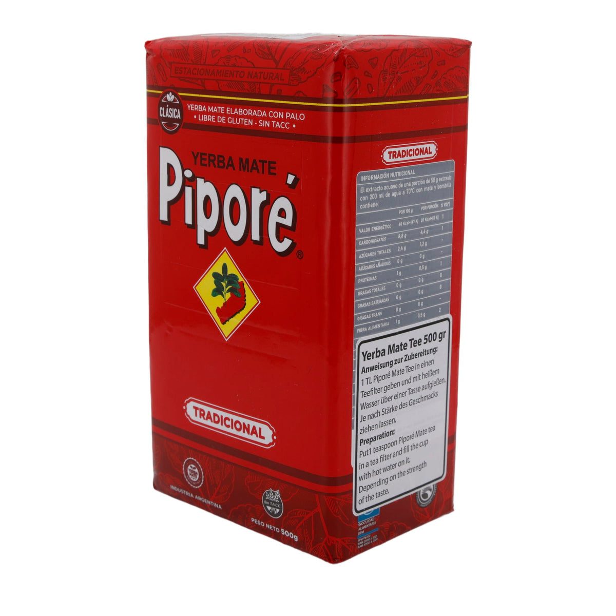 Yerba Mate Tee Piporé Clásica | Traditionell, glutenfrei und mit natürlicher Reifung | 500 g Packung PIPORE