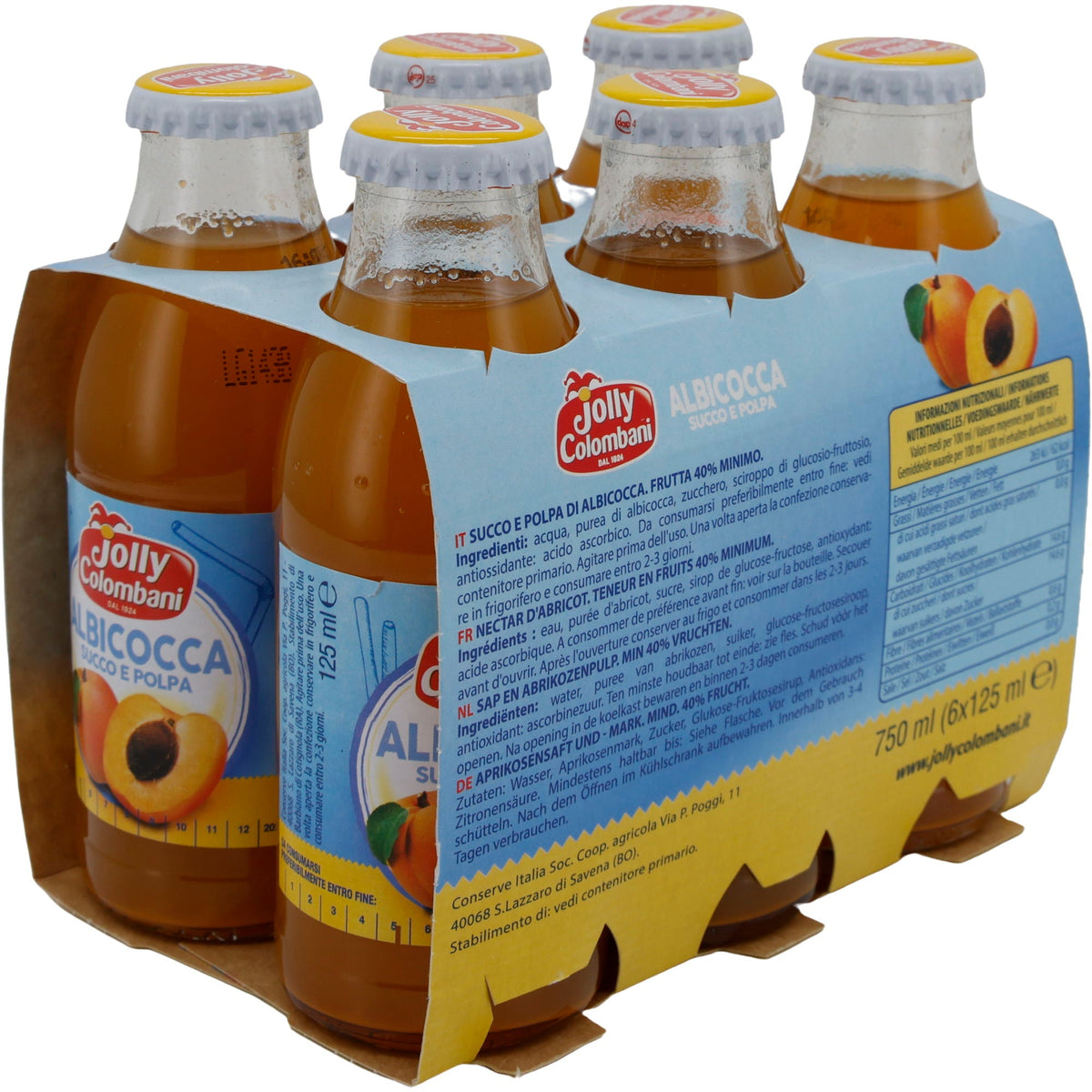 Fruchtsaft Jolly Colombani | Pesca Succo e Polpa | Aprikosensaft mit Fruchtfleisch | 750 ml (6x125 ml) JOLLY COLOMBANI