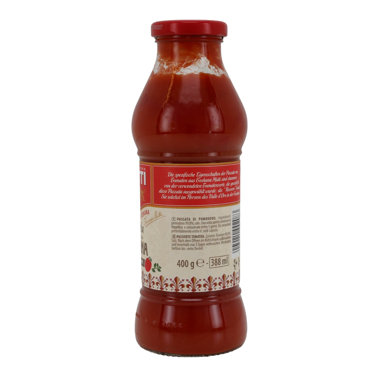 Gepureerde tomaten Mutti | Passata | uit Toscane | 400 g glazen fles