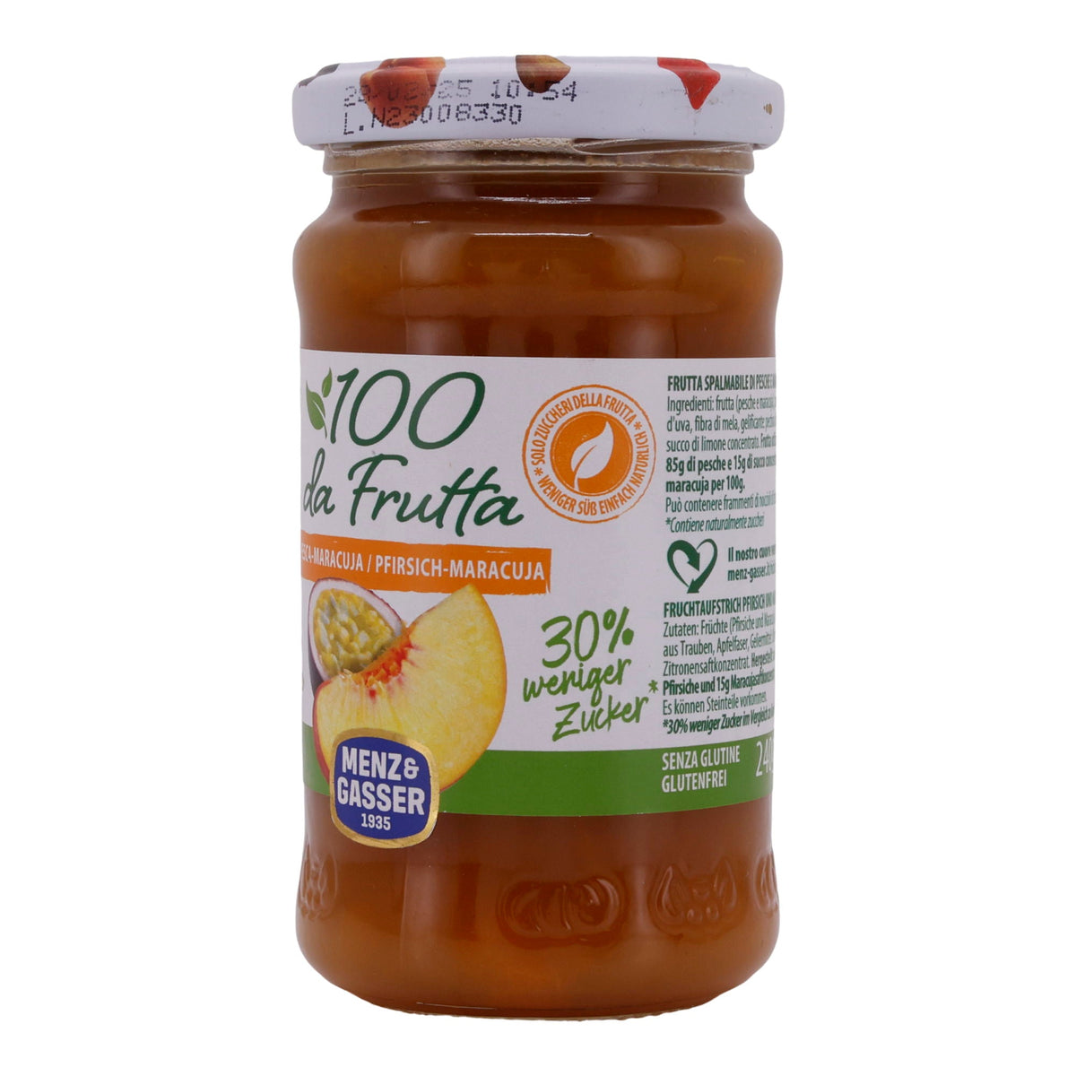 Konfitüre Menz & Gasser | Pfirsich-Maracuja Extra | Fruchtig, 30 % weniger Zucker | 240 g MENZ & GASSER