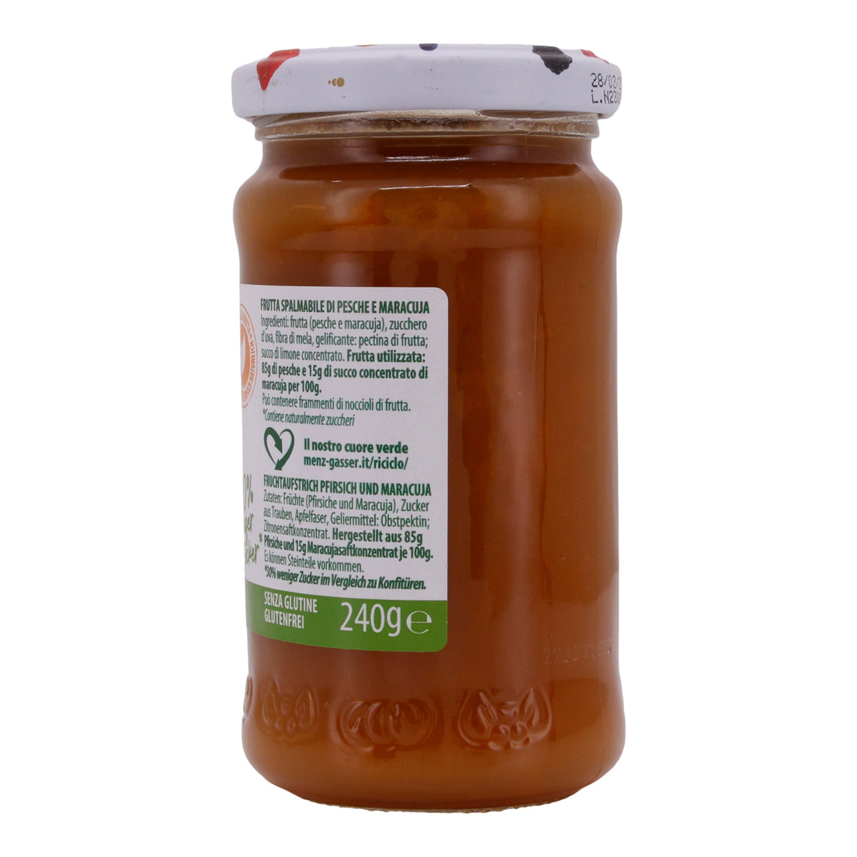 Konfitüre Menz & Gasser | Pfirsich-Maracuja Extra | Fruchtig, 30 % weniger Zucker | 240 g MENZ & GASSER