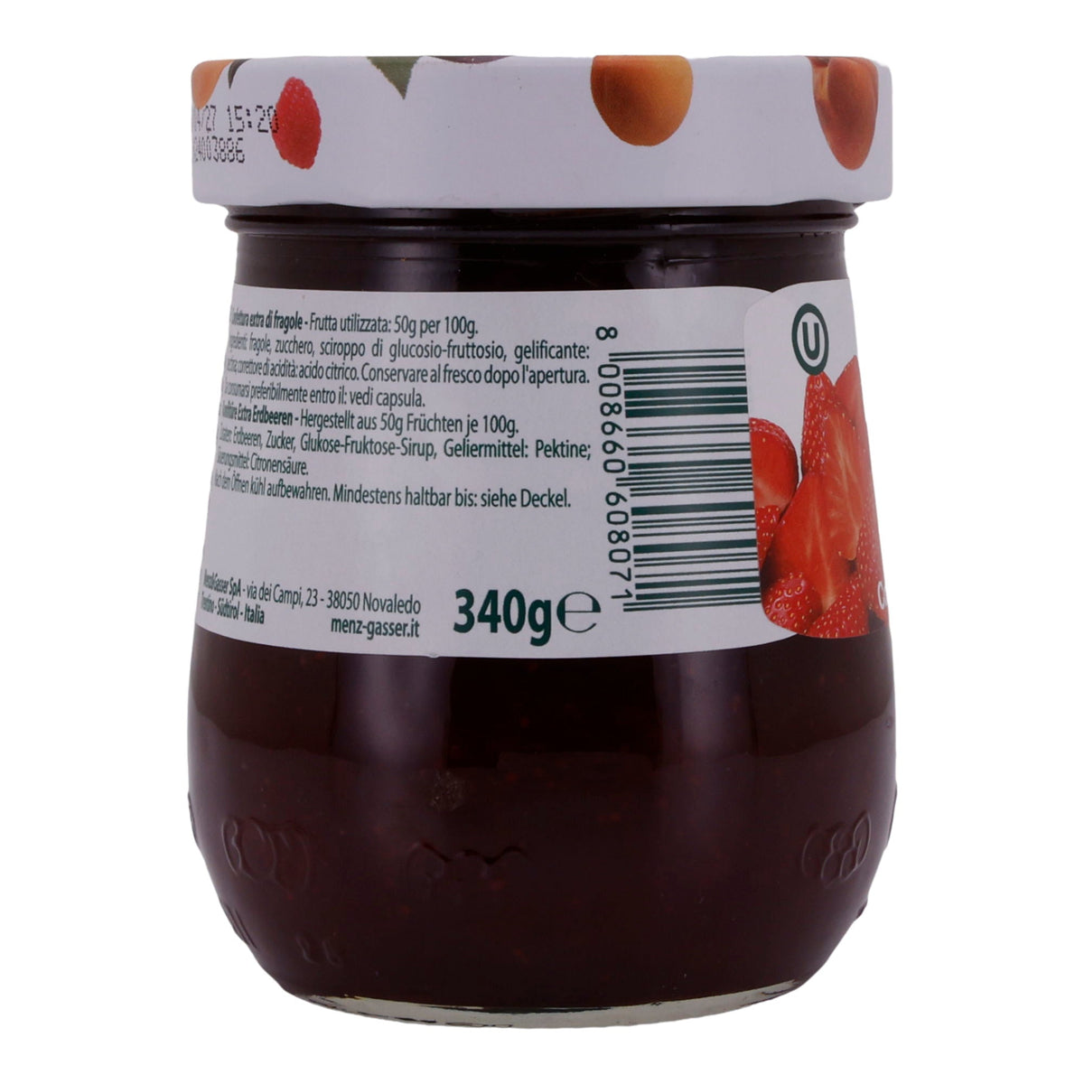 Erdbeerkonfitüre Menz & Gasser | Prima Frutta | Fruchtig, für Frühstück | 340 g Glas MENZ & GASSER