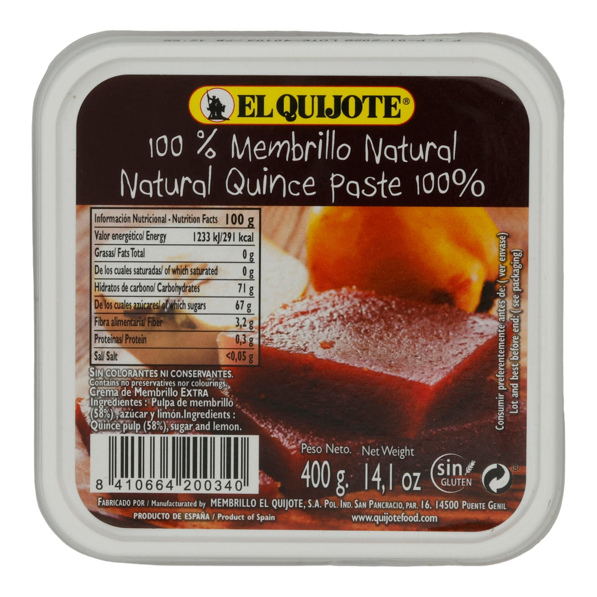 Membrillo Natural | Quittengeschmack | In Pastenform | 400 g EL QUIJOTE