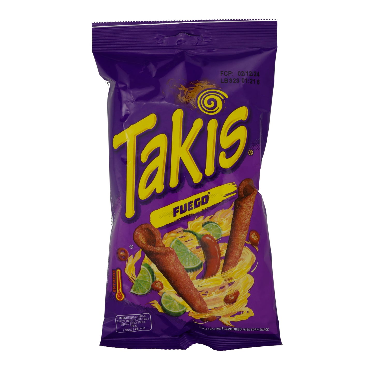 Tortilla-Rollen Takis | Fuego | Scharf, Chili-Limetten-Geschmack | 100g