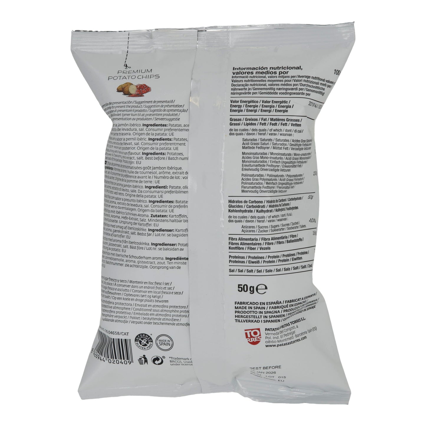 TORRES IBERIAN HAM POTATO CHIPS 50GR