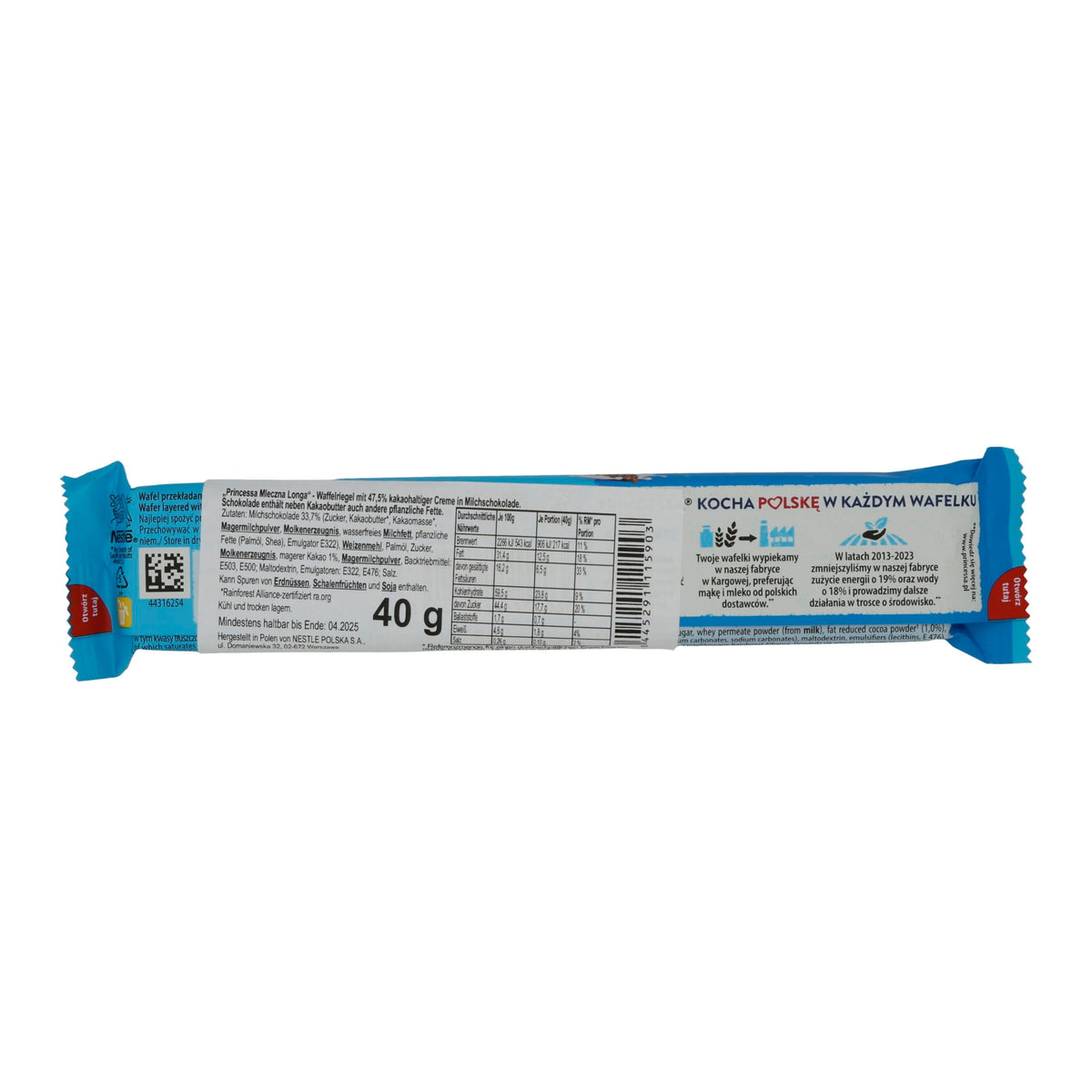 Waffelriegel Nestlé Princessa Longa Mleczna mit Schokoladencremefüllung | 40 g