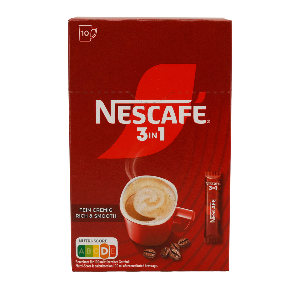 NESCAFÉ 3in1 Fein Cremig | Löslicher Kaffee mit Kaffeeweißer & Zucker | 10 Sticks | 155 g