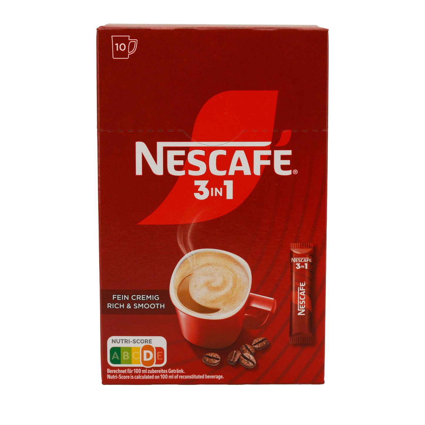 NESCAFÉ 3in1 Fein Cremig | Löslicher Kaffee mit Kaffeeweißer & Zucker | 10 Sticks | 155 g