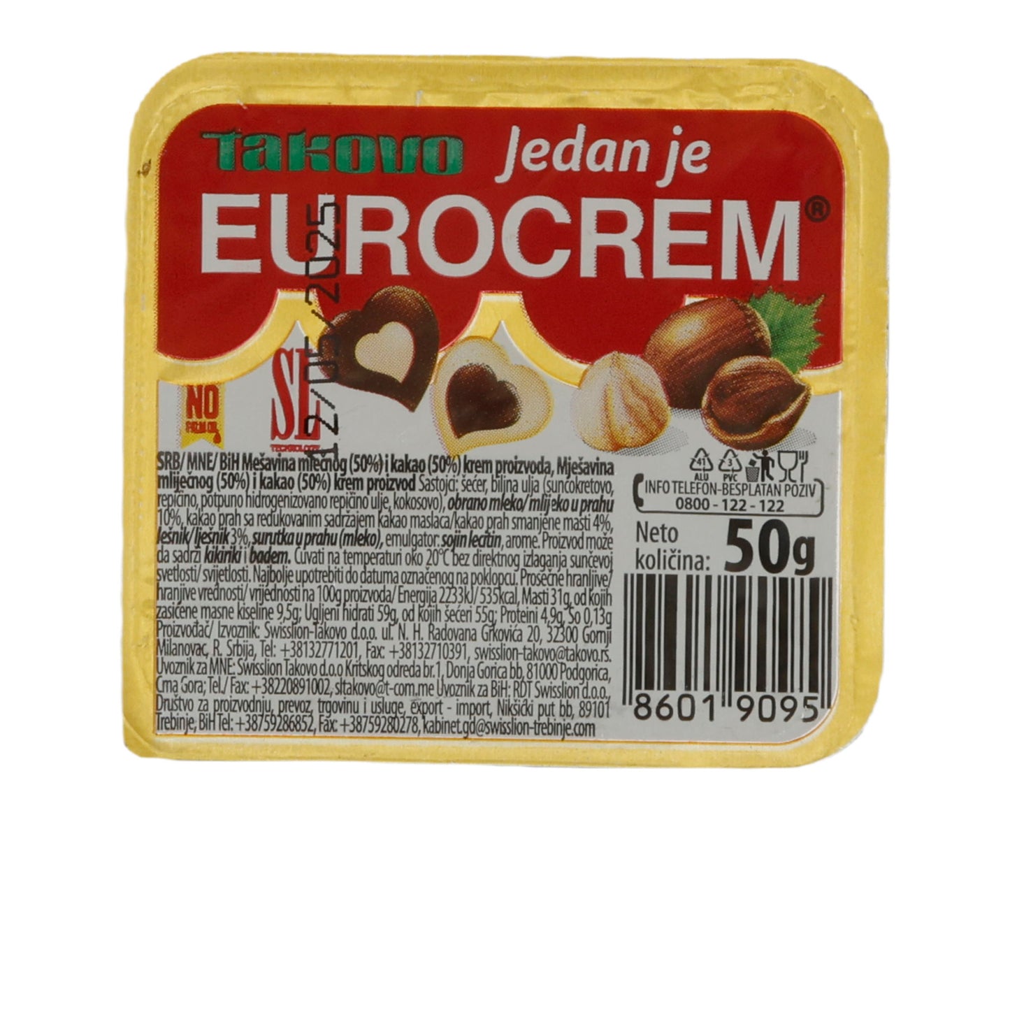 Fındık-Kakao Kreması Takovo | Eurocrem | İki Renkli | 50 g