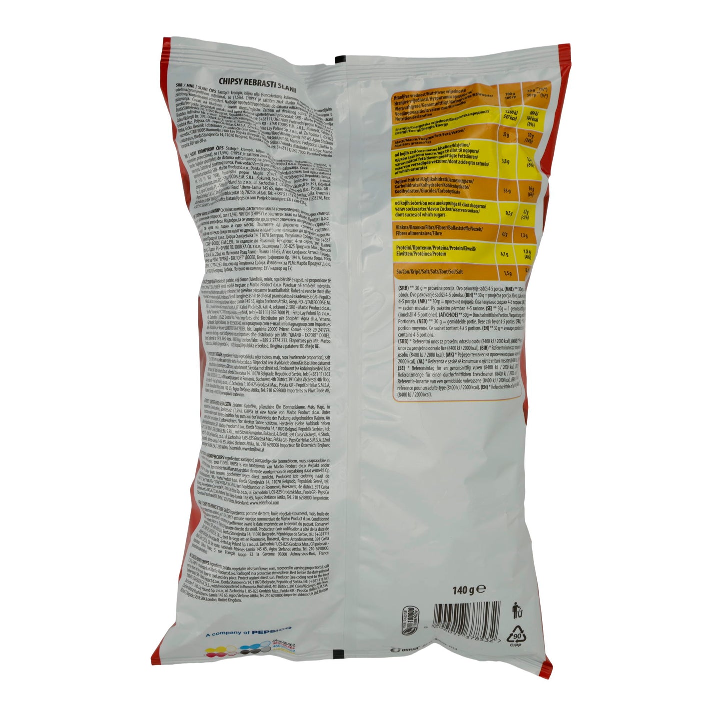 Kartoffelchips Chipsy | Rebrasti Zout | Knapperig, met zout | 140g