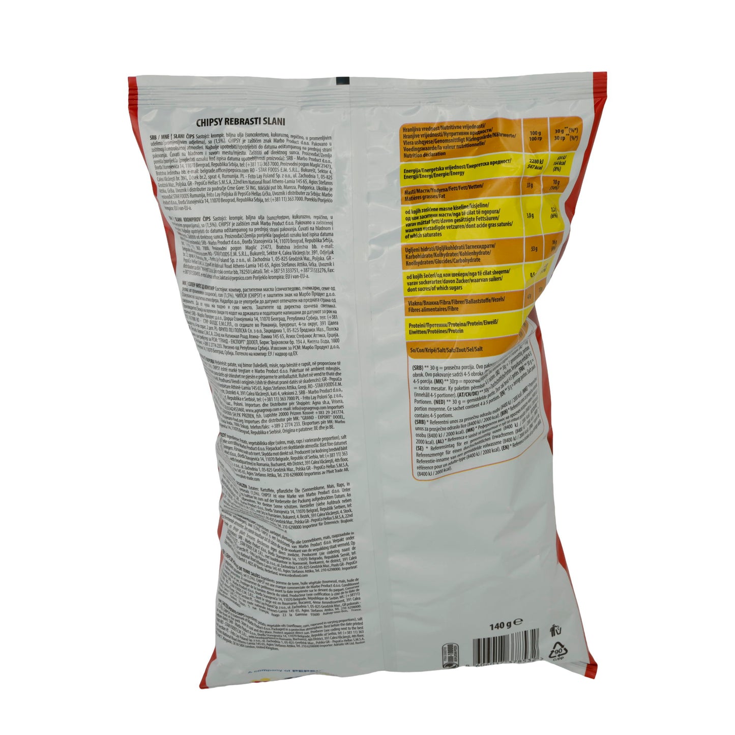 Kartoffelchips Chipsy | Rebrasti Zout | Knapperig, met zout | 140g