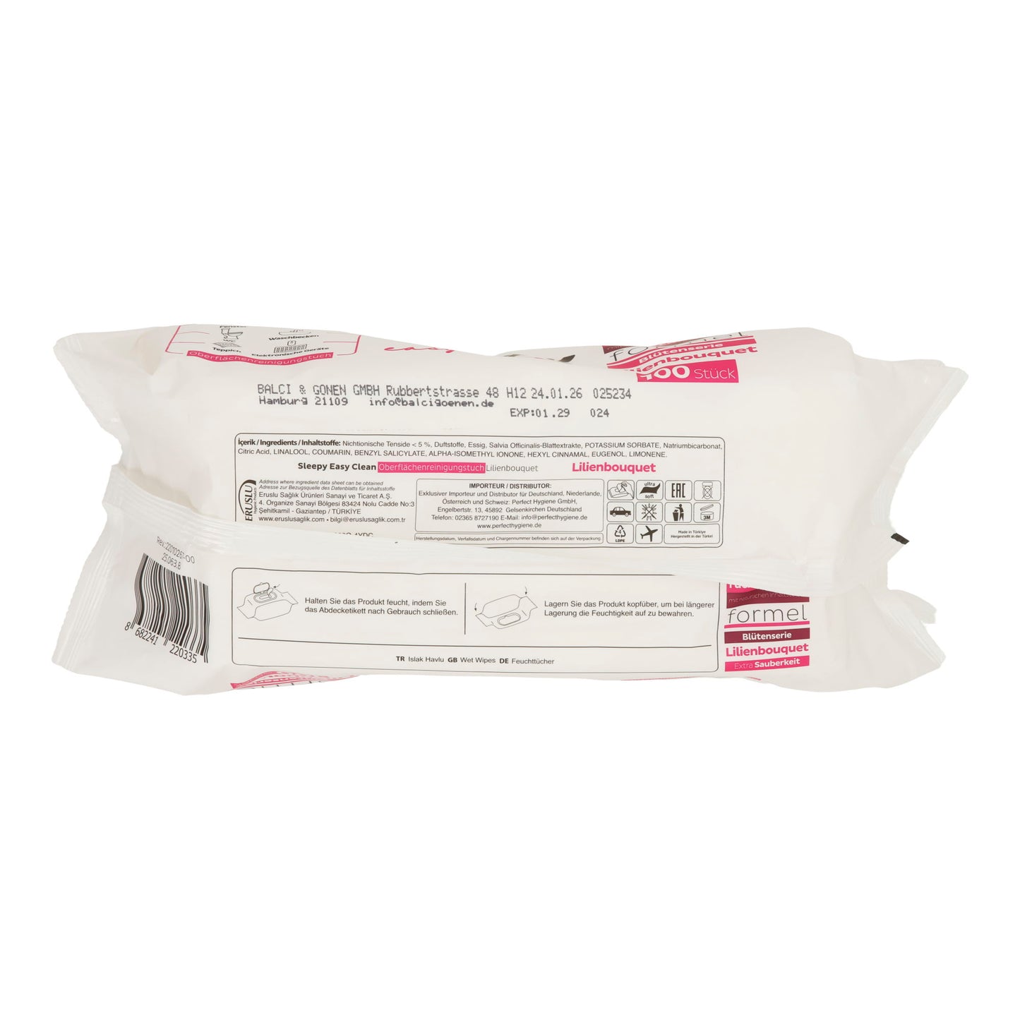 Sleepy Easy Clean Oberflächenreinigungstücher Lilienbouquet | Feuchte Reinigungstücher | 100 Stück