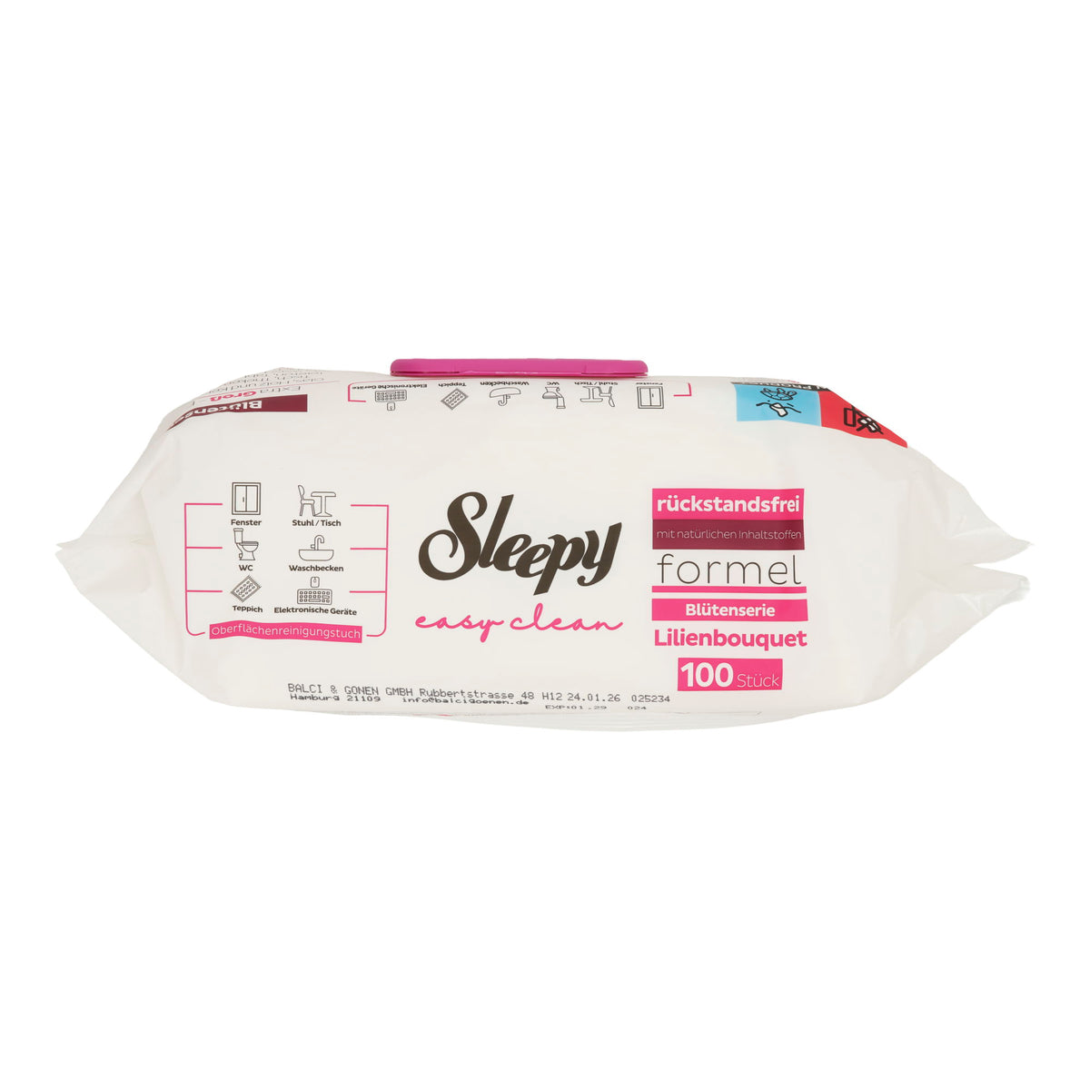 Sleepy Easy Clean Oberflächenreinigungstücher Lilienbouquet | Feuchte Reinigungstücher | 100 Stück