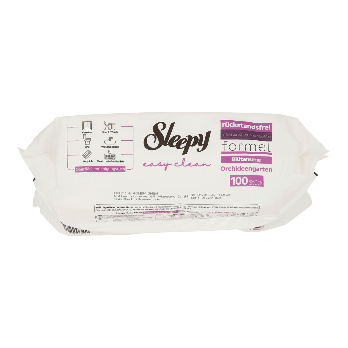Sleepy Easy Clean Oberflächenreinigungstücher Orchideengarten | Feuchte Reinigungstücher | 100 Stück