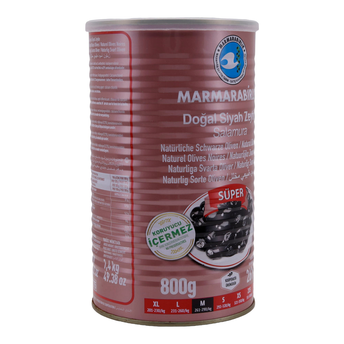 Schwarze Oliven Marmarabirlik | Natürliche schwarze Oliven | In Salzlake, ohne Konservierungsstoffe | 800 g Dose MARMARABIRLIK