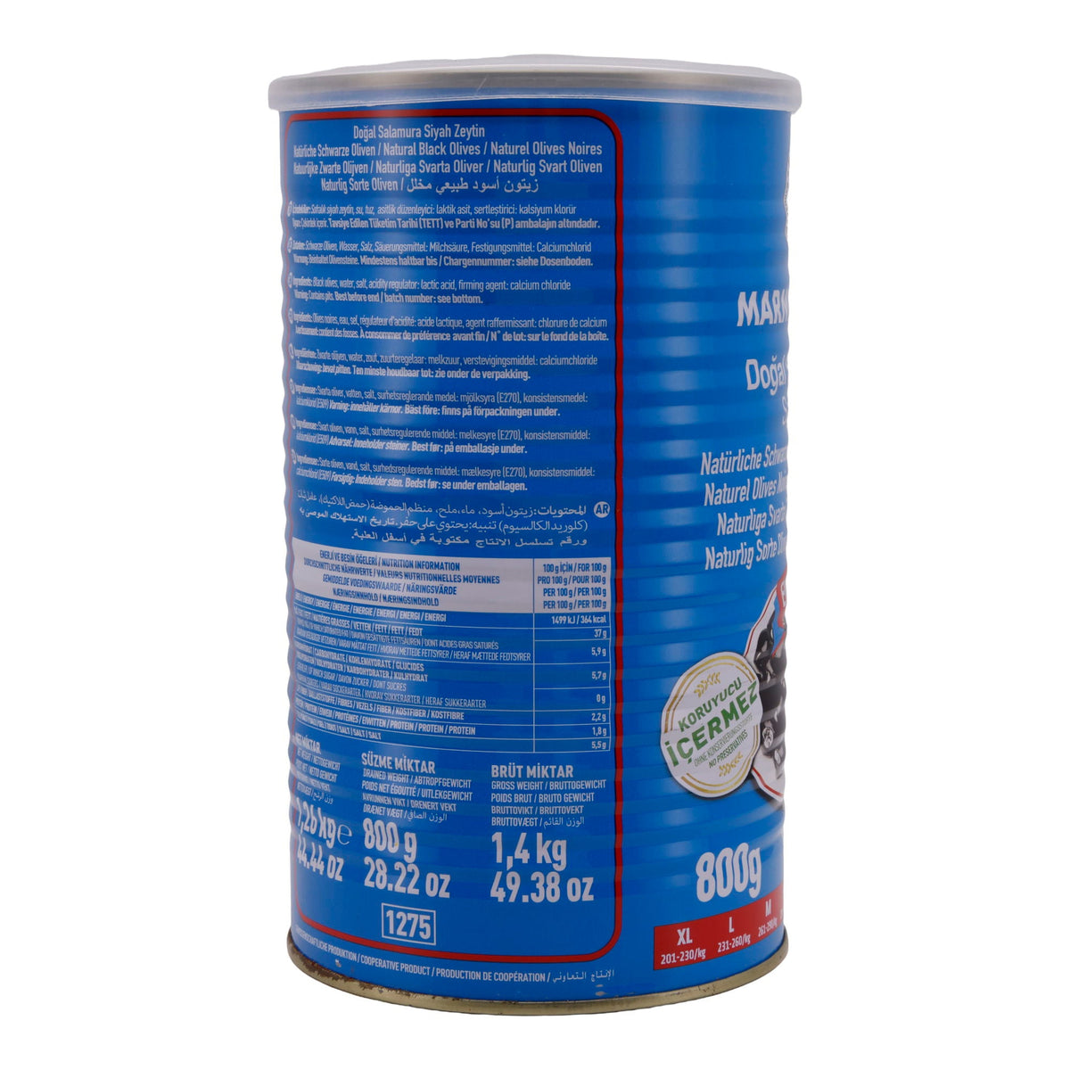 Schwarze Oliven Marmarabirlik | Natürliche schwarze Oliven | Extra Qualität, ohne Konservierungsstoffe | 800 g MARMARABIRLIK