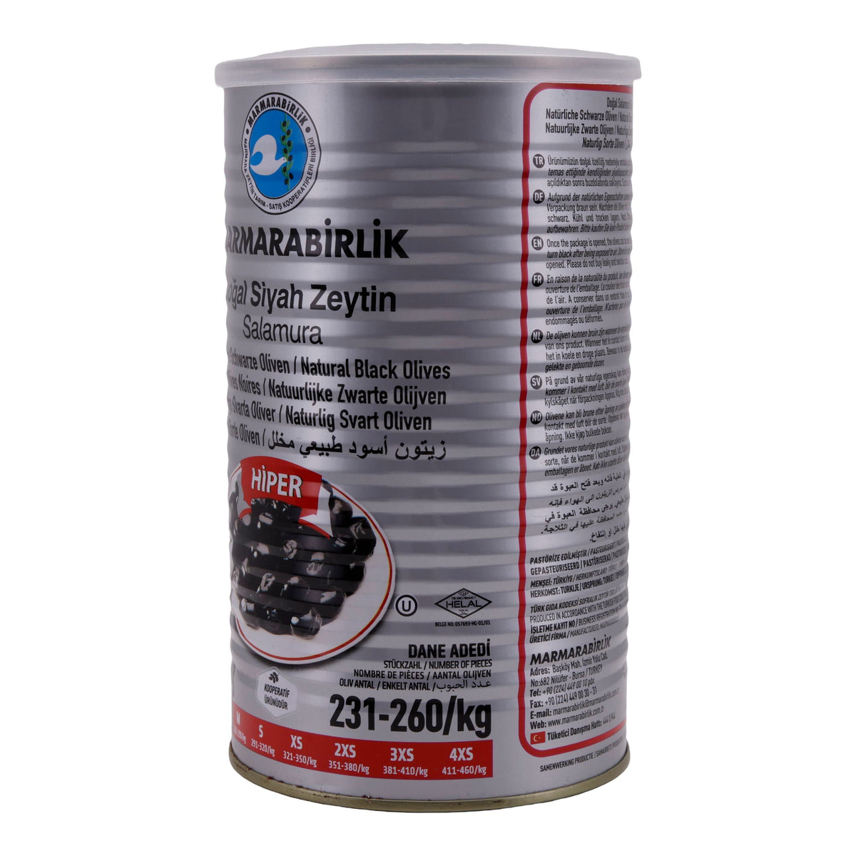 Schwarze Oliven Marmarabirlik | Natürliche schwarze Oliven | In Salzlake, HİPER Qualität | 800 g Dose