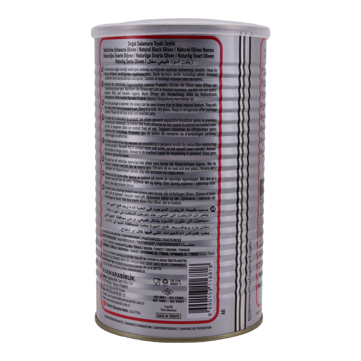 Schwarze Oliven Marmarabirlik | Natürliche schwarze Oliven | In Salzlake, HİPER Qualität | 800 g Dose MARMARABIRLIK