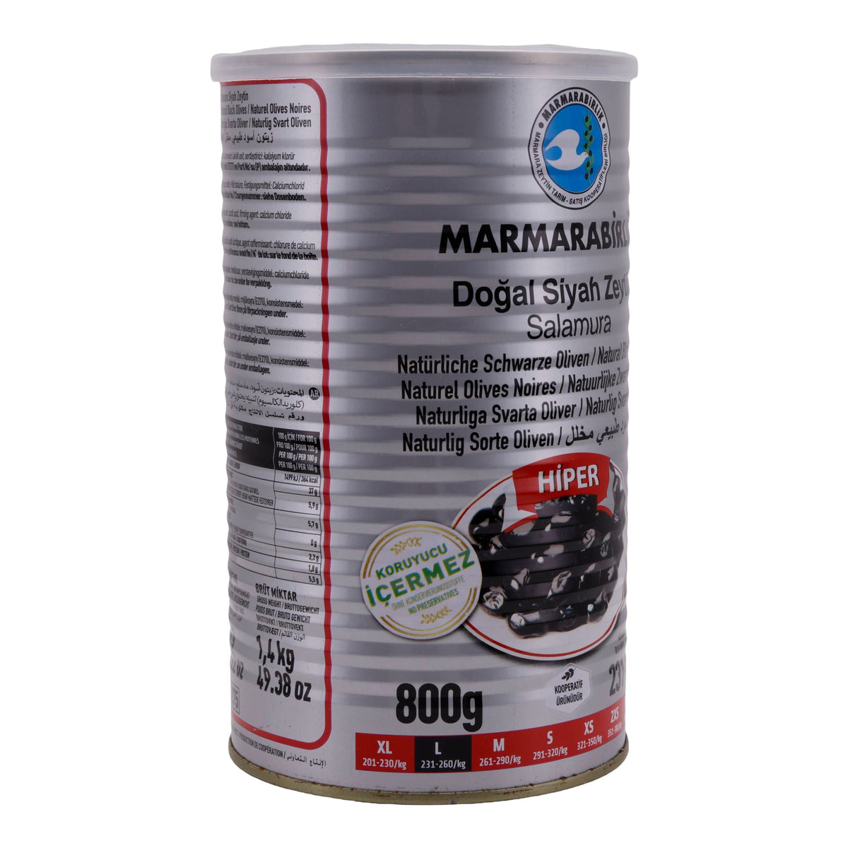 Schwarze Oliven Marmarabirlik | Natürliche schwarze Oliven | In Salzlake, HİPER Qualität | 800 g Dose MARMARABIRLIK