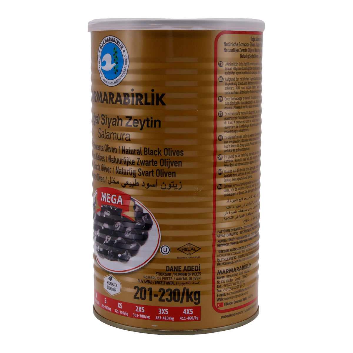 Schwarze Oliven Marmarabirlik | Natürliche schwarze Oliven | Salzarm, MEGA Größe | 800 g Dose
