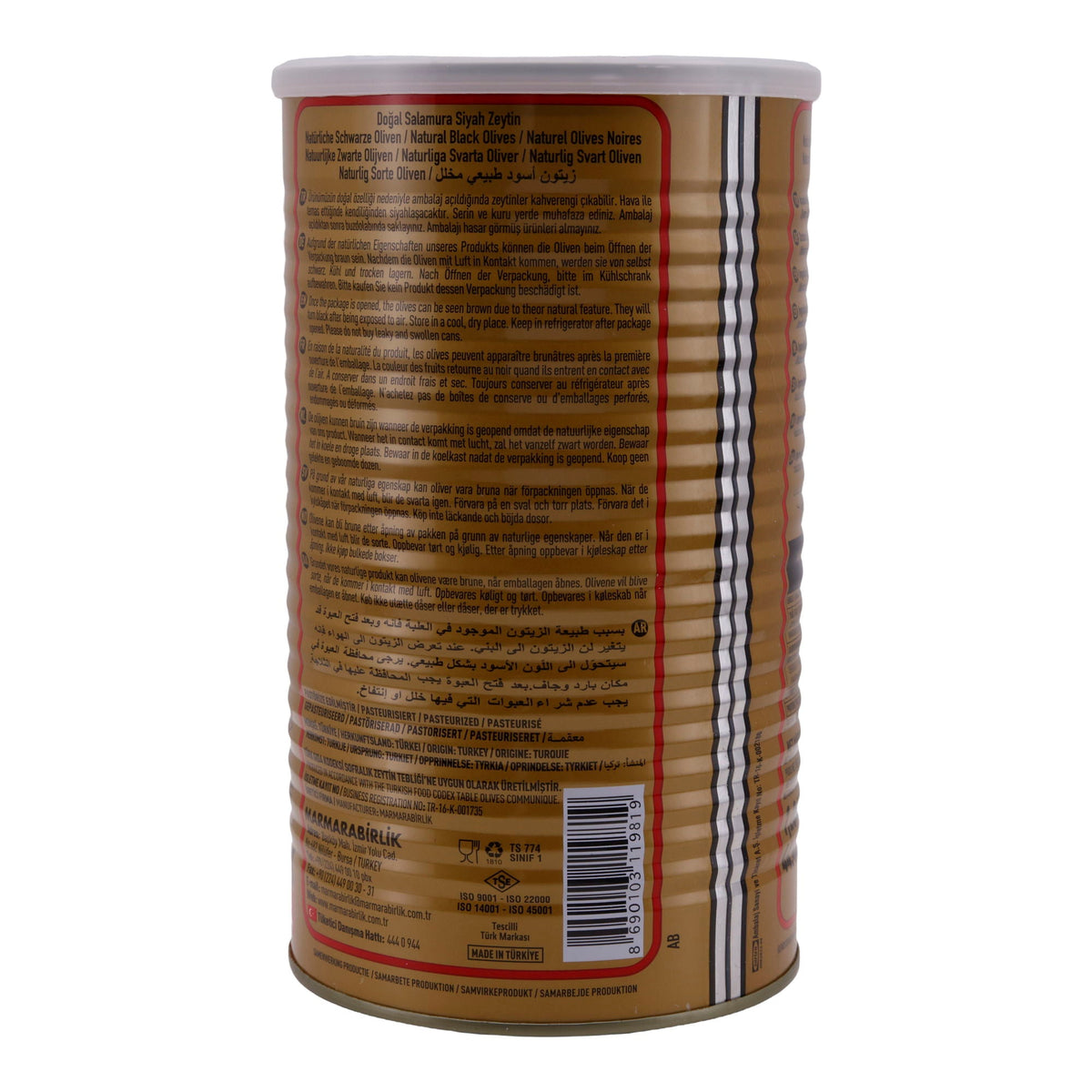 Schwarze Oliven Marmarabirlik | Natürliche schwarze Oliven | Salzarm, MEGA Größe | 800 g Dose
