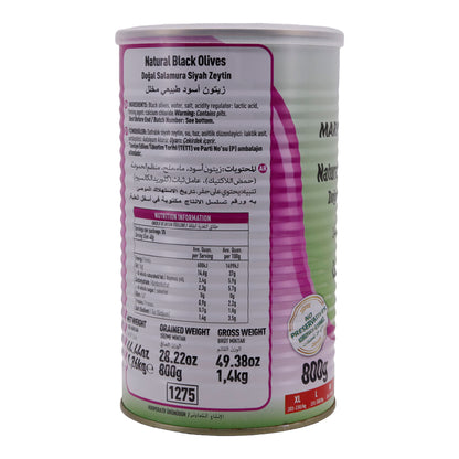 Schwarze Oliven Marmarabirlik | Natuurlijke zwarte olijven | Minder zout, natuurlijke smaak | 800 g blik