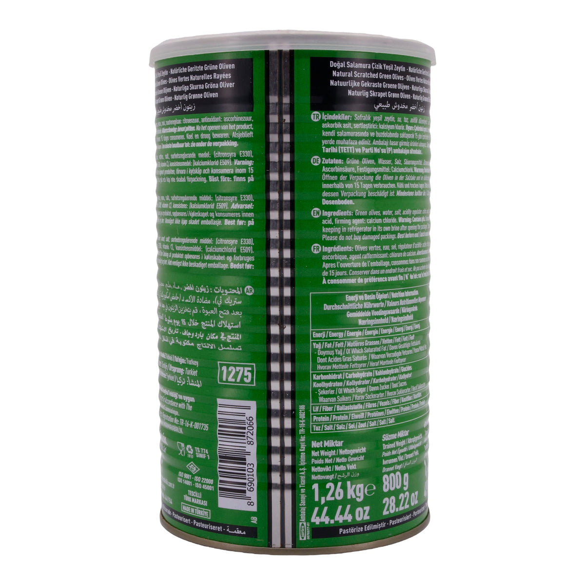 Grüne Oliven Marmarabirlik | Natürliche geritzte Oliven | In Salzlake, 800 g Abtropfgewicht | 800 g
