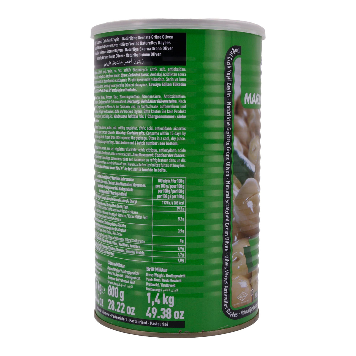 Grüne Oliven Marmarabirlik | Natürliche geritzte Oliven | In Salzlake, 800 g Abtropfgewicht | 800 g