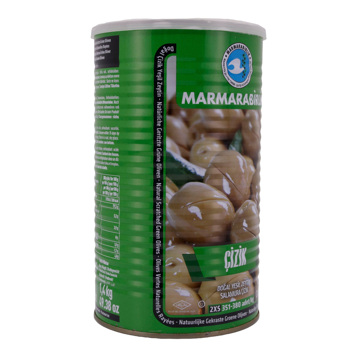 Grüne Oliven Marmarabirlik | Natürliche geritzte Oliven | In Salzlake, 800 g Abtropfgewicht | 800 g