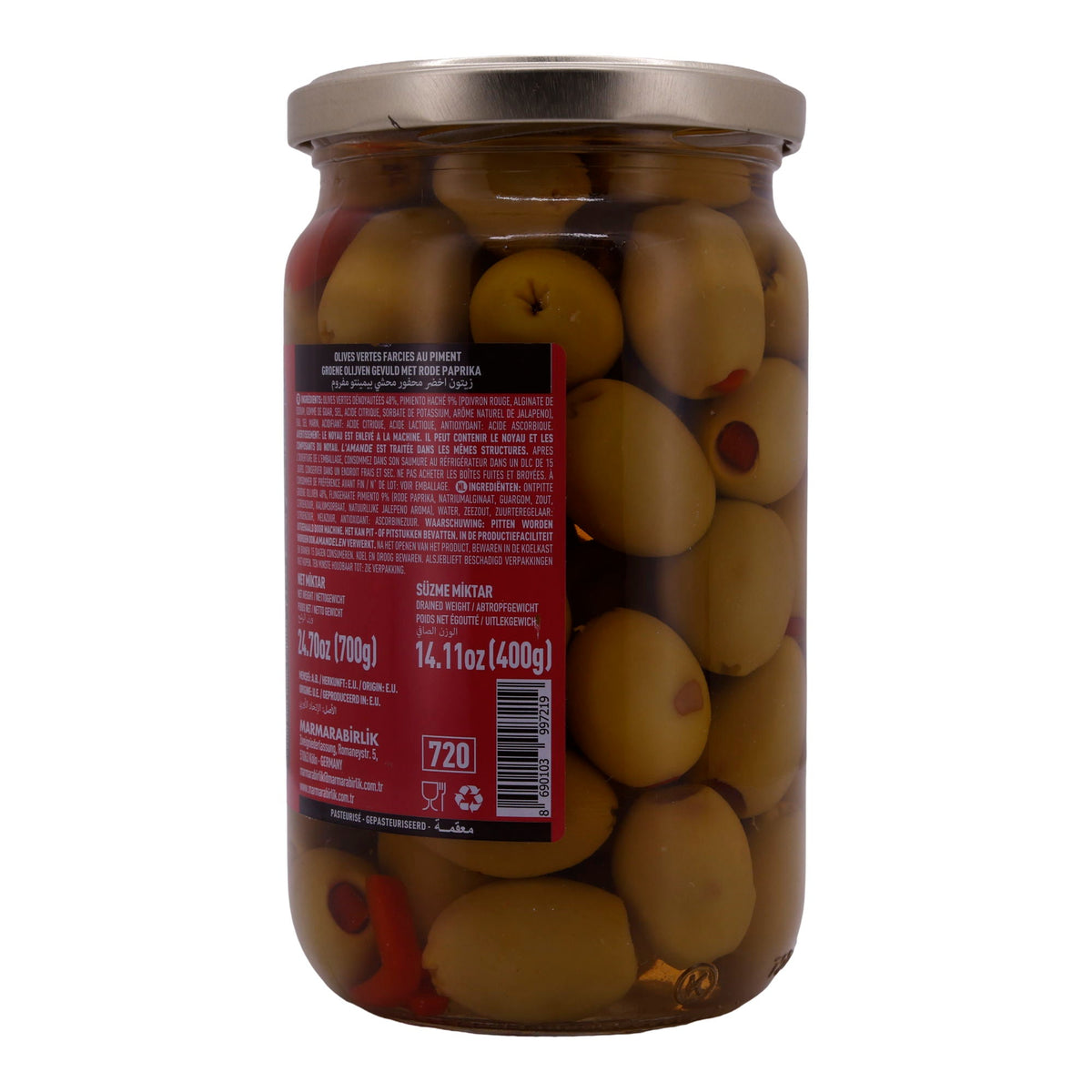 Oliven Marmarabirlik | Grüne Oliven | Gefüllt mit Paprikapaste | 700g MARMARABIRLIK
