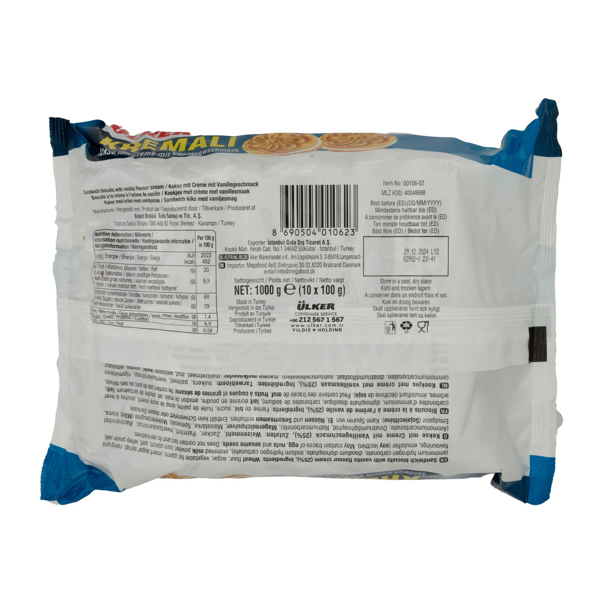 Vanille-Sandwichkekse Ülker | Kekse | Kremalı, Knusprig, cremige Füllung, 10er Pack | 500g UELKER