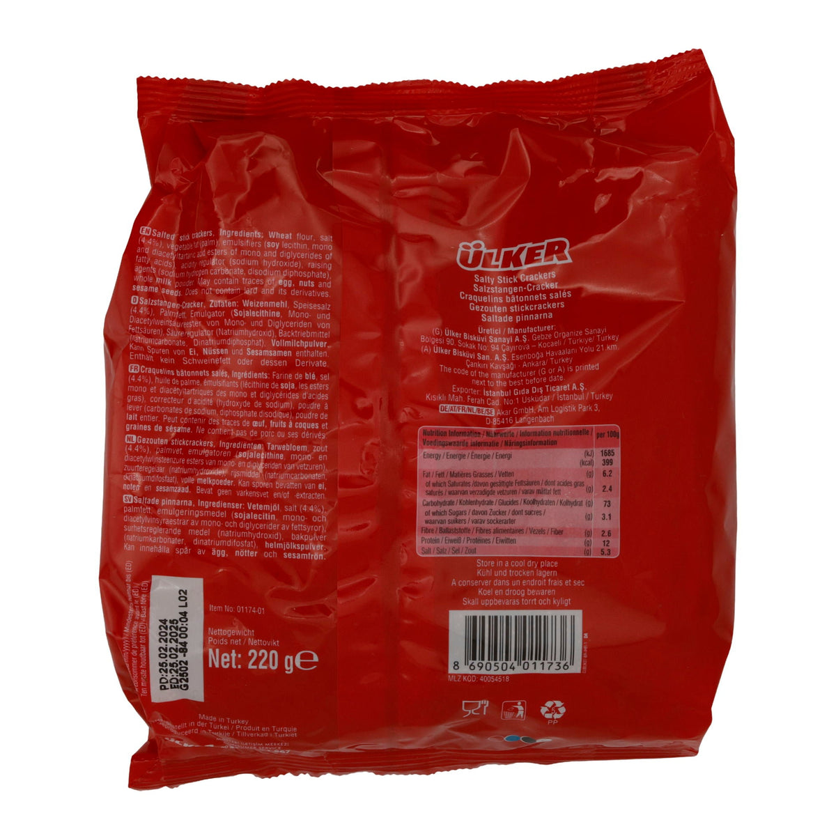 Salzstangen Ülker | Çubuk Kraker | Knusprig, türkisch | 220 g