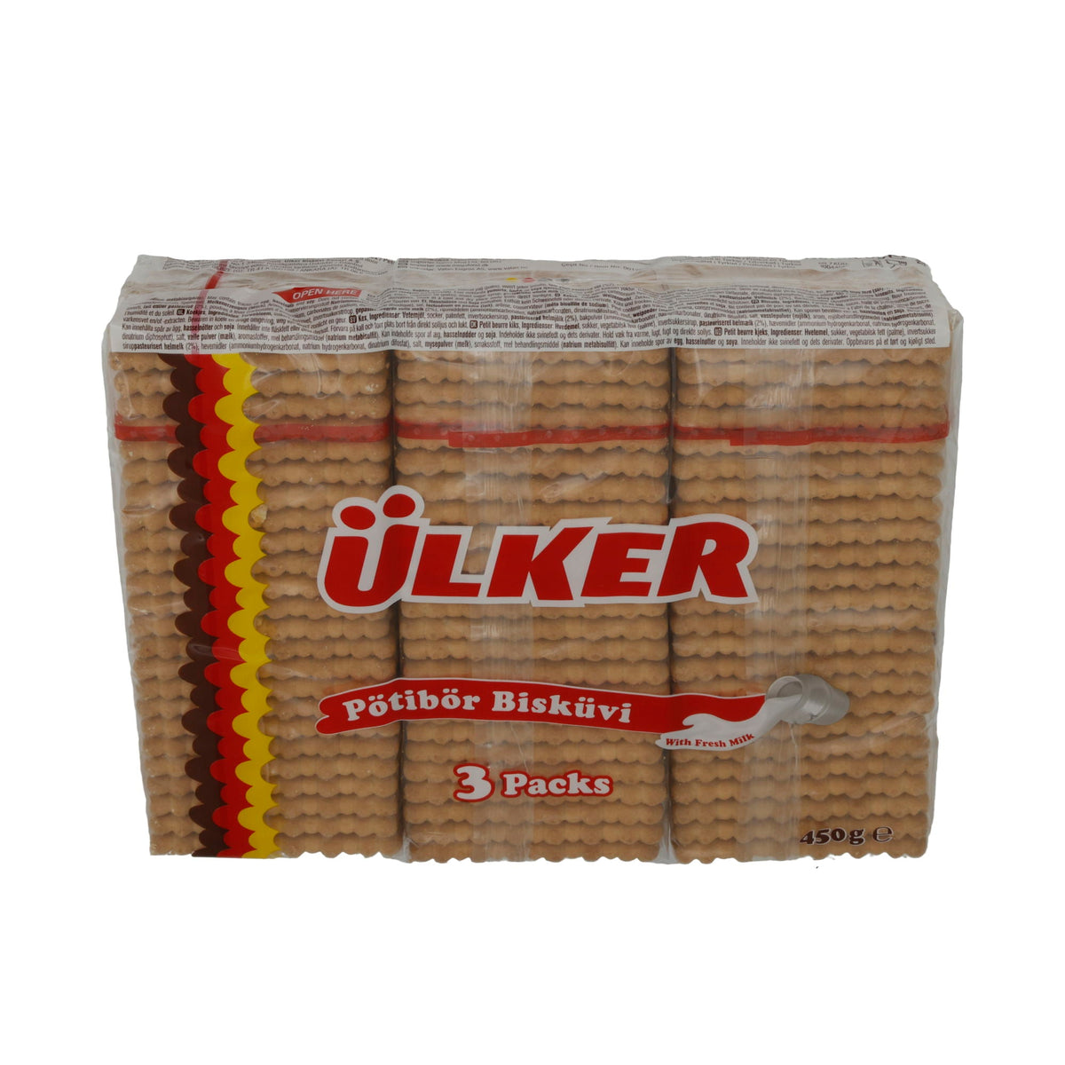 Kekse Ülker | Gebäck | Butterkekse mit Milch im 3ér Pack | 450 g UELKER