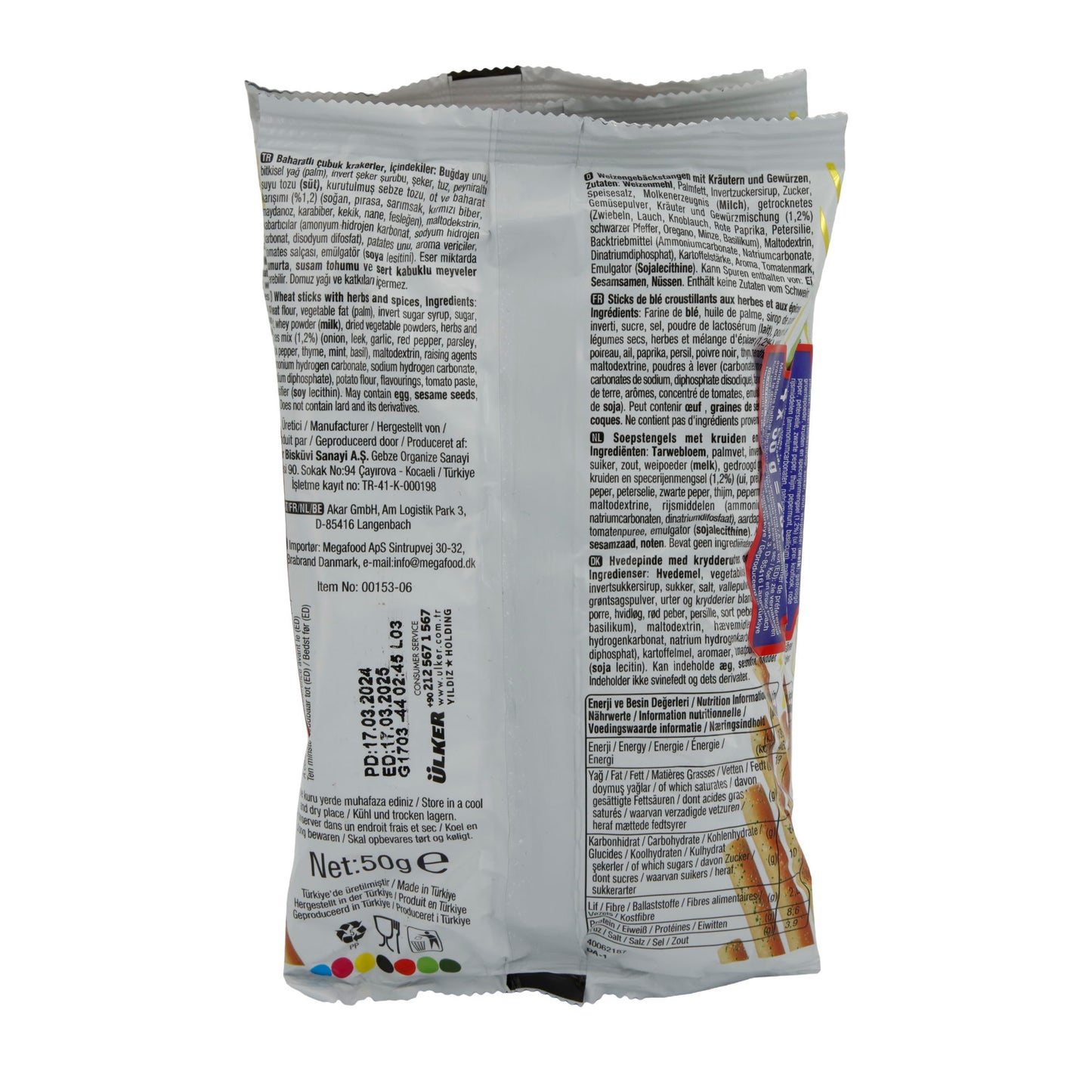 Knabberstangen Ülker | Mediterranos | Pittig gekruid | 200 g