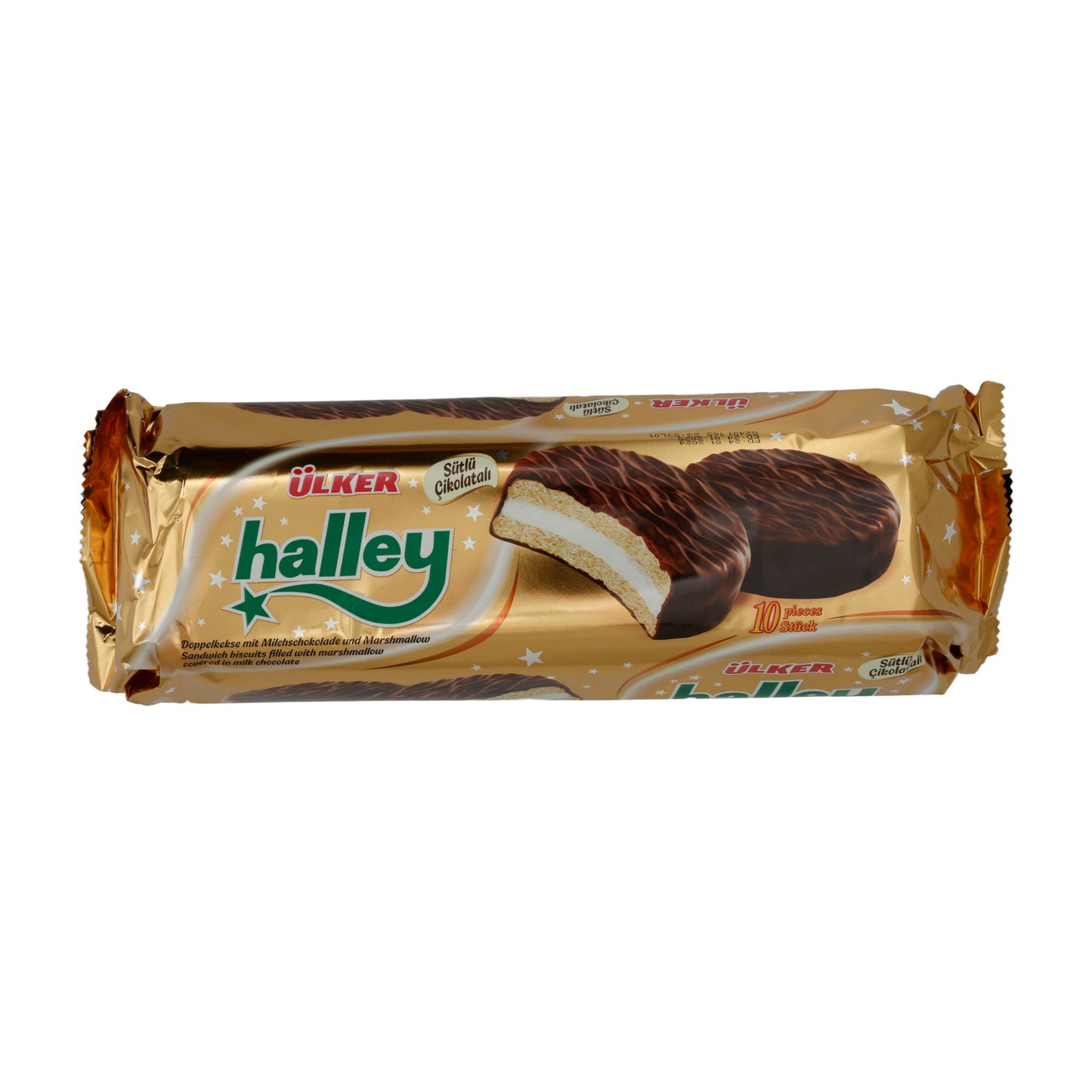 Biscotti sandwich marshmallow Ülker | Dolciumi | Halley, con cioccolato al latte, confezione da 10 | 500g