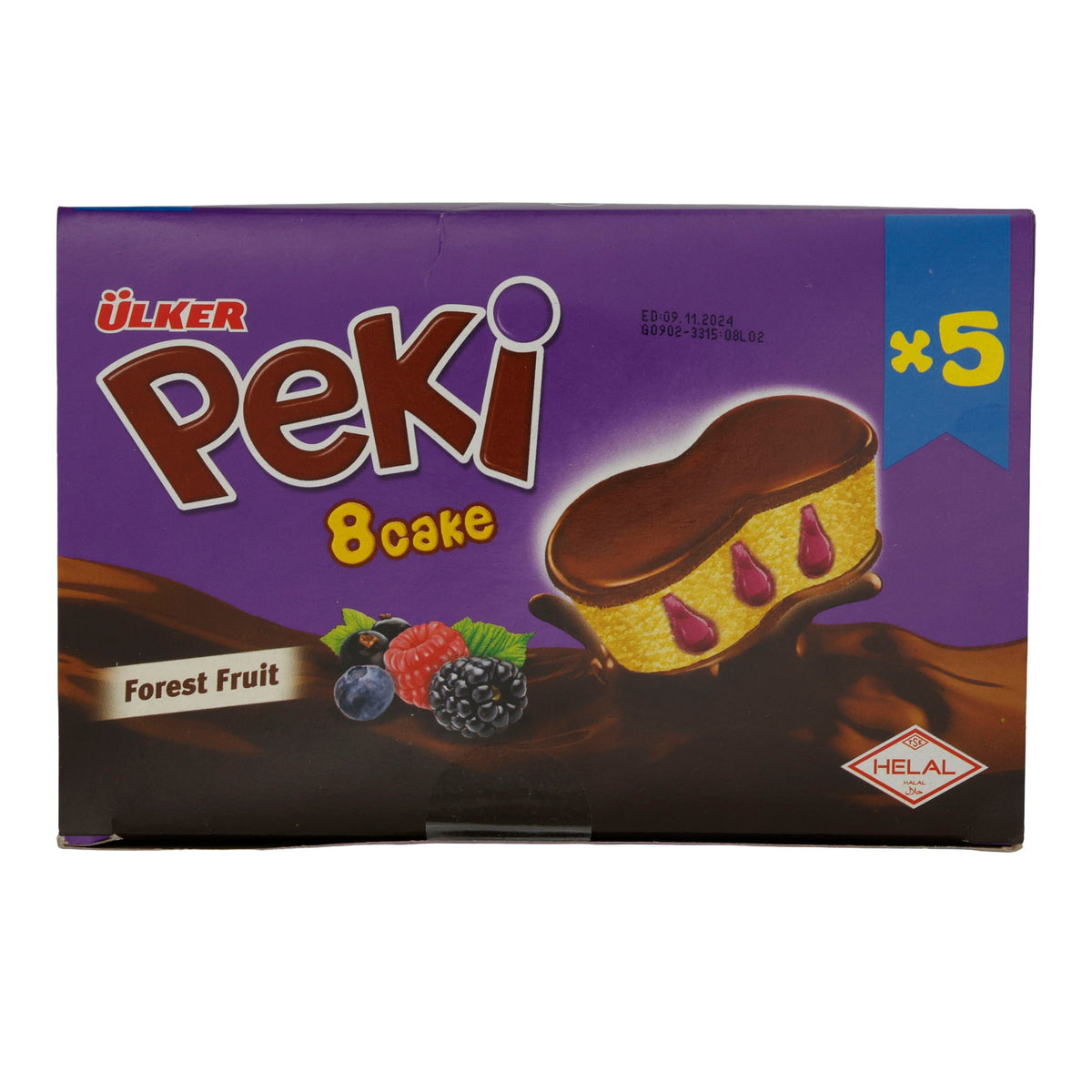 Rührkuchen Ülker Peki 8 Cake | Gebäck | mit Waldfruchtfüllung & Schockoladenglasur | 5er Pack 210g TRS
