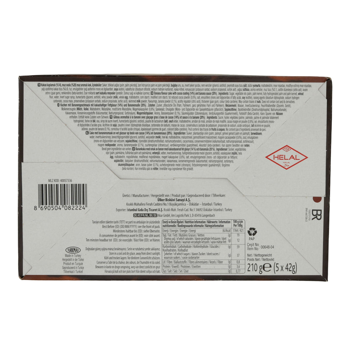 Kuchen Ülker | Peki 8 Cake | mit Bananenfüllung und Schokoladenglasur | 5er Pack 210g UELKER