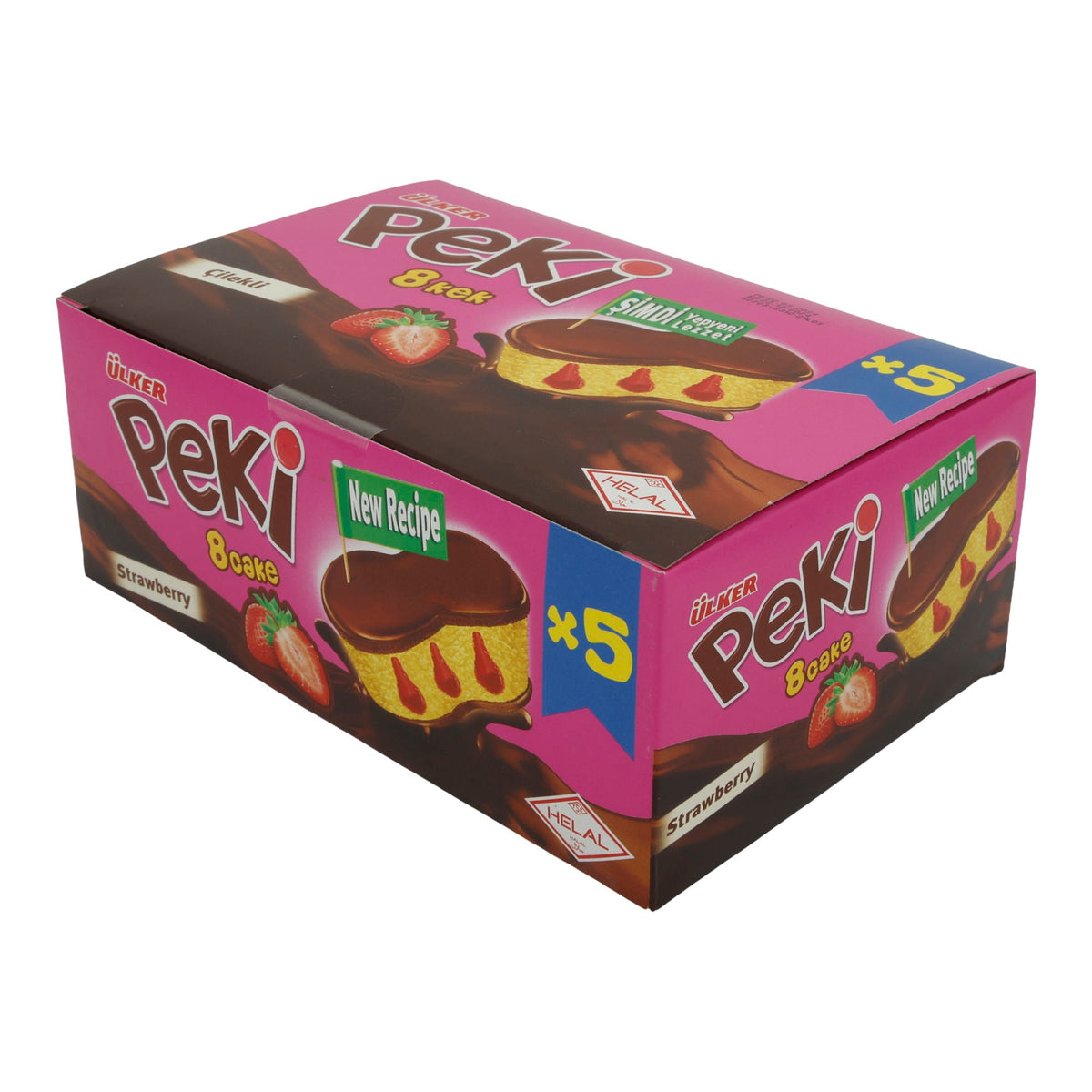Kuchen Ülker | Peki 8 Cake | mit Erdbeerfüllung und Schokoladenglasur | 5er Pack 210g UELKER