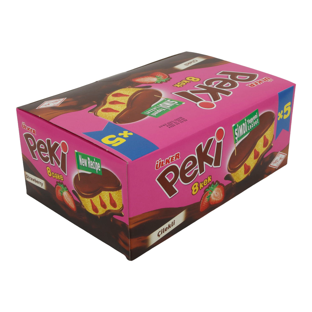 Kuchen Ülker | Peki 8 Cake | mit Erdbeerfüllung und Schokoladenglasur | 5er Pack 210g UELKER
