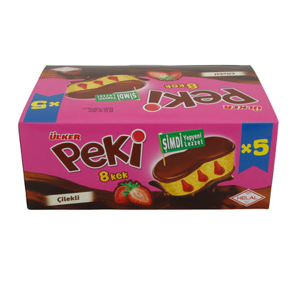 Kuchen Ülker | Peki 8 Cake | mit Erdbeerfüllung und Schokoladenglasur | 5er Pack 210g