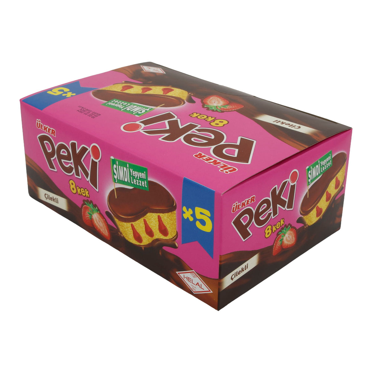 Kuchen Ülker | Peki 8 Cake | mit Erdbeerfüllung und Schokoladenglasur | 5er Pack 210g UELKER