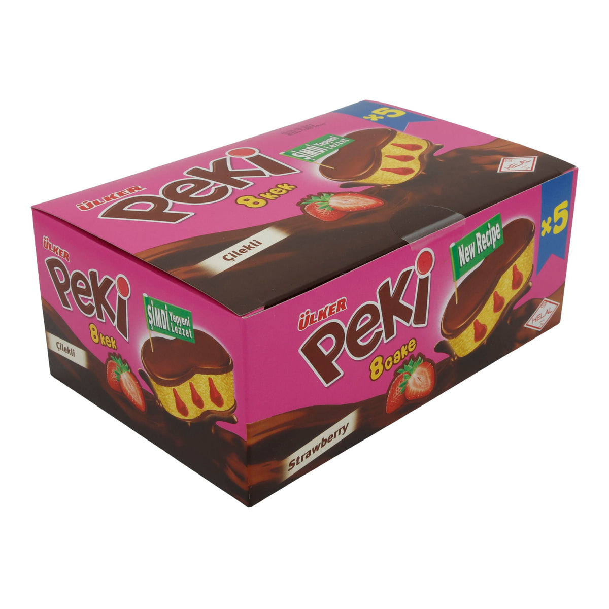 Kuchen Ülker | Peki 8 Cake | mit Erdbeerfüllung und Schokoladenglasur | 5er Pack 210g UELKER