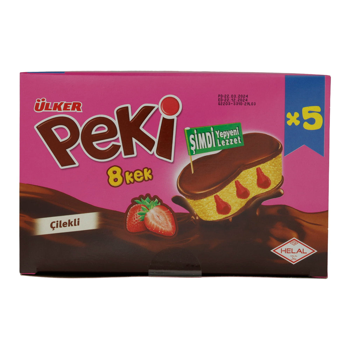 Kuchen Ülker | Peki 8 Cake | mit Erdbeerfüllung und Schokoladenglasur | 5er Pack 210g UELKER