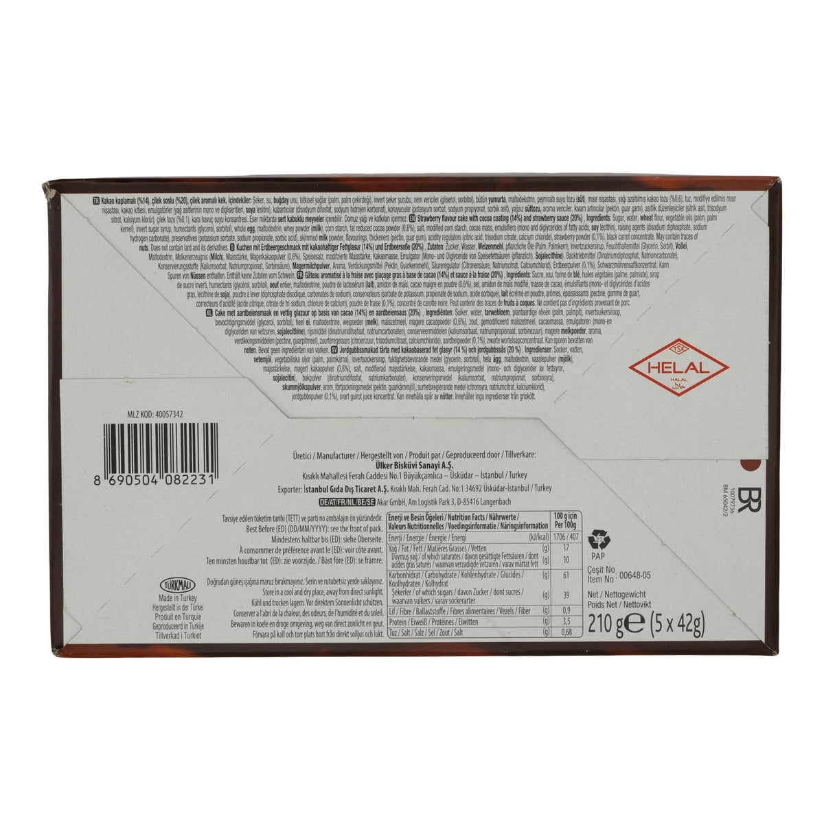 Kuchen Ülker | Peki 8 Cake | mit Erdbeerfüllung und Schokoladenglasur | 5er Pack 210g UELKER