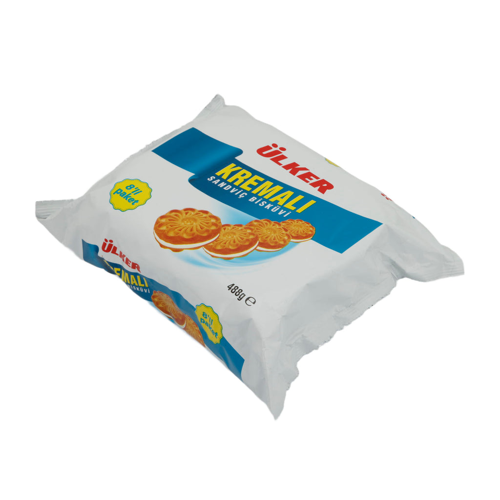 Sandviç Kurabiye Ülker Kremalı | Kurabiyeler | Vanilyalı Kremalı Çift Katlı Kurabiye, 8'li Paket | 488 g